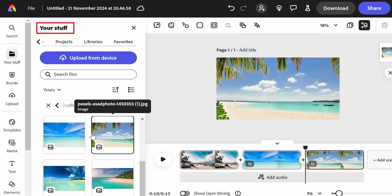 access adobe express import videos