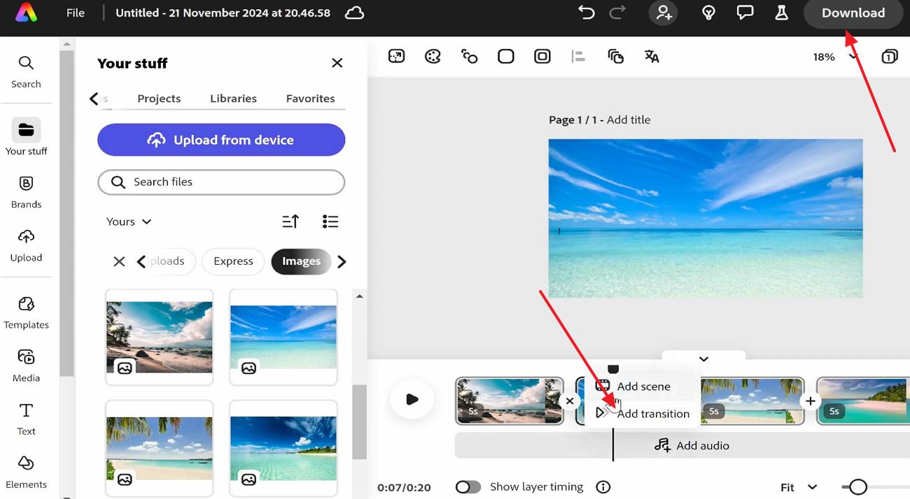 add transition and download