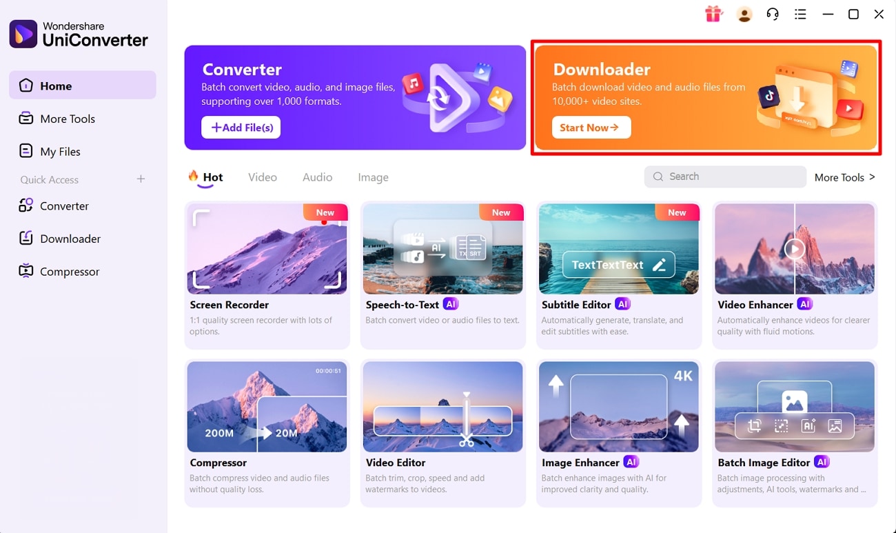 access downloader feature in uniconverter