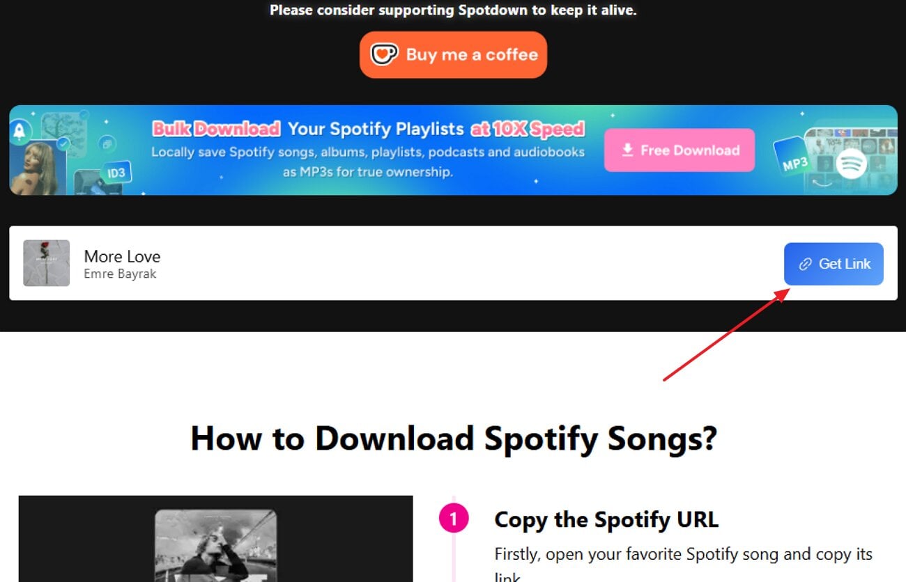 select get link to download song