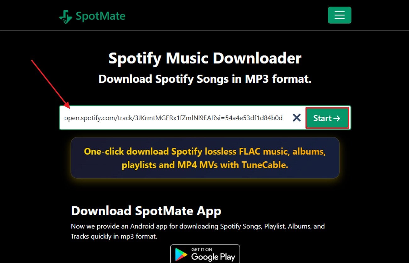 open enter spotify url in spotmate tool
