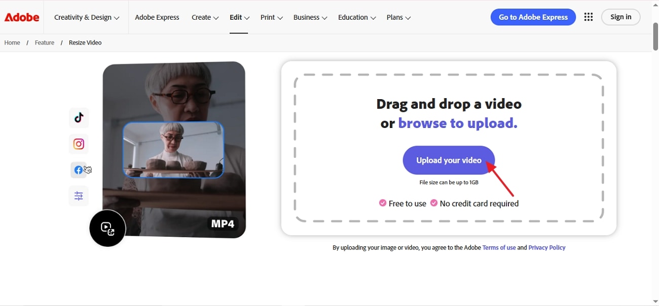 upload video adobe express resizer
