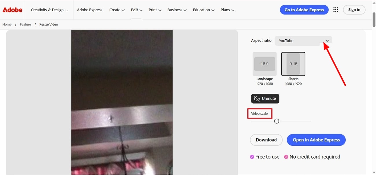 adjust video scale adobe express resizer