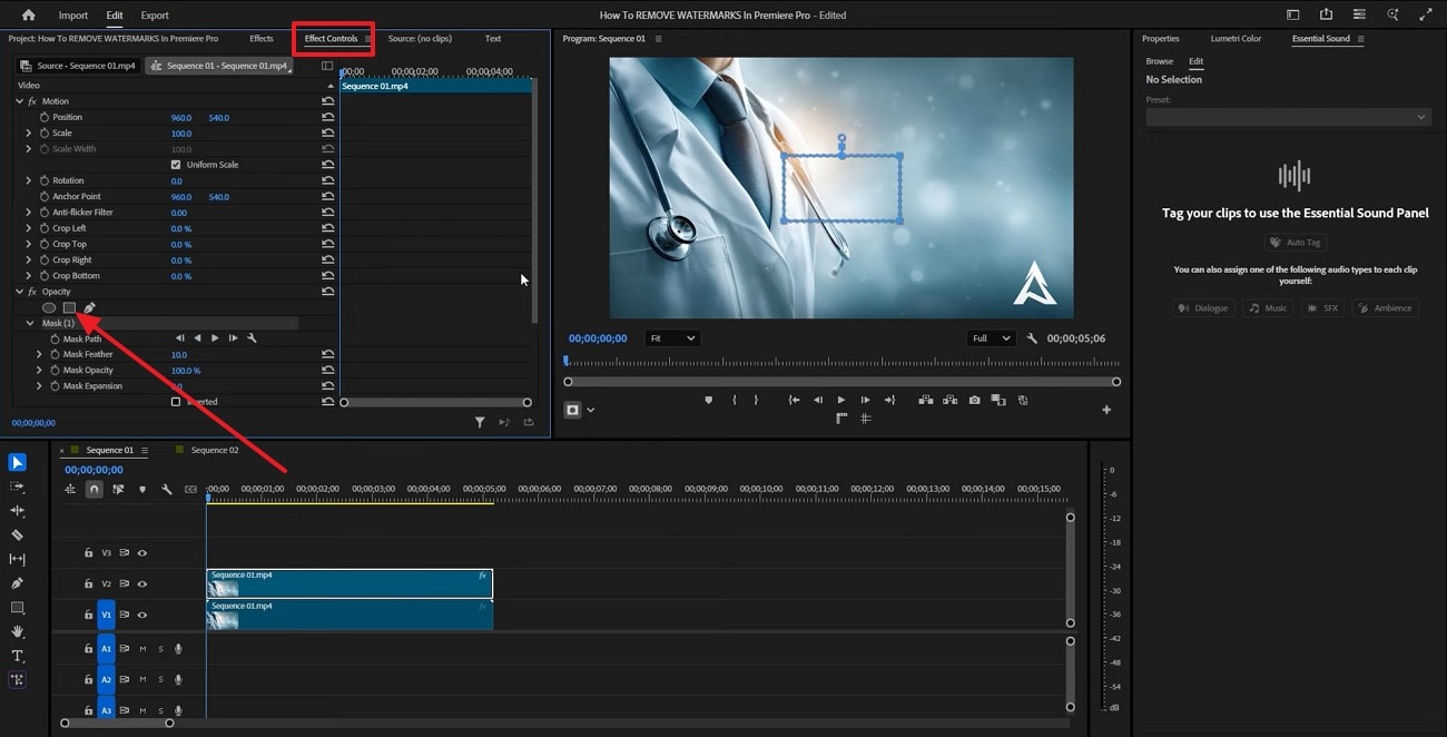 expand opacity to choose mask tool