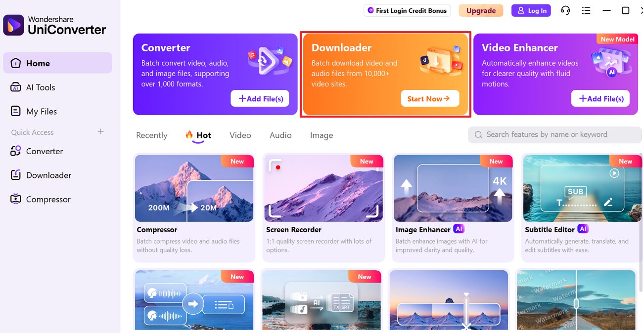 access downloader feature in uniconverter tool