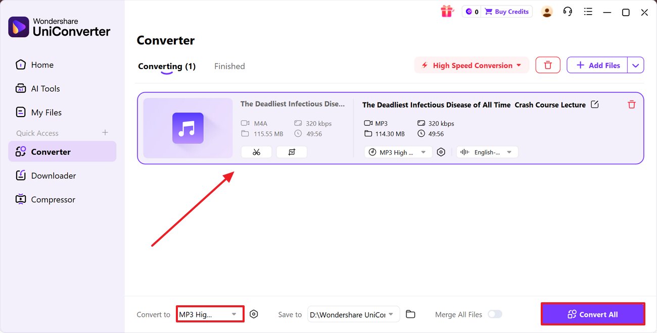 select desired file format to convert