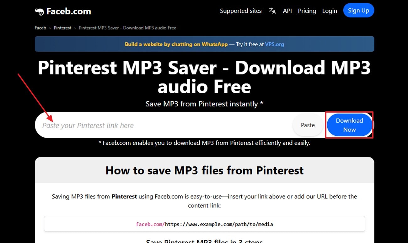 insert copied pinterestvideo link