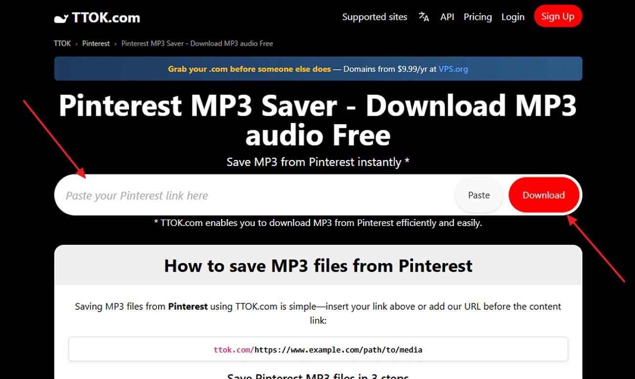 access ttok site to insert link
