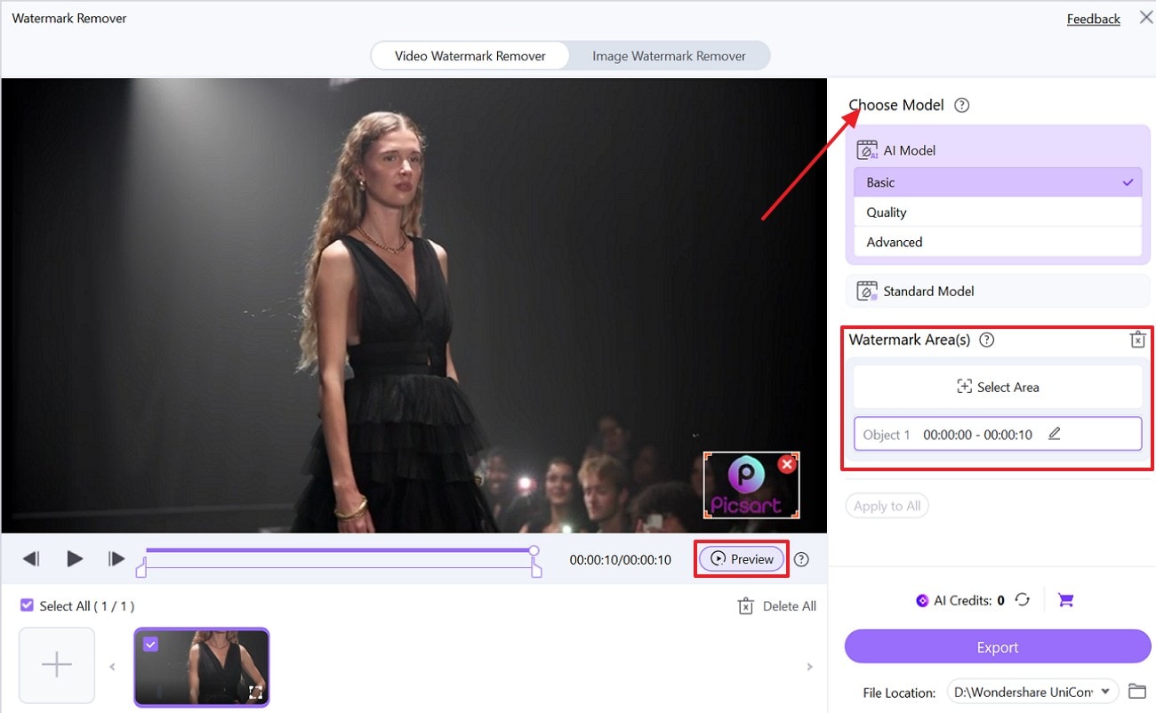 select the watermark area