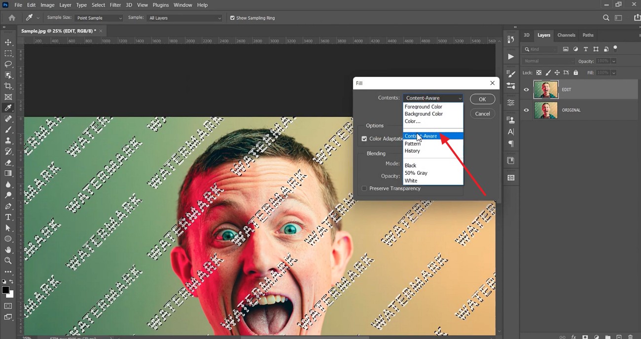 select the content aware option