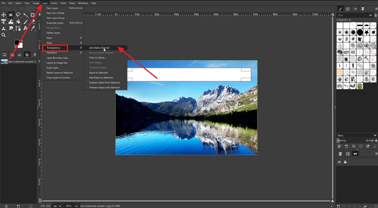 press the add alpha channel