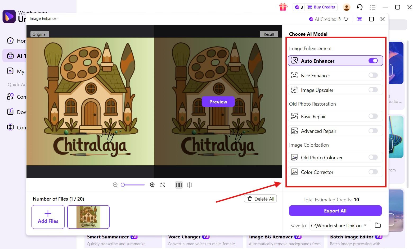 wondershare uniconverter choose the tool