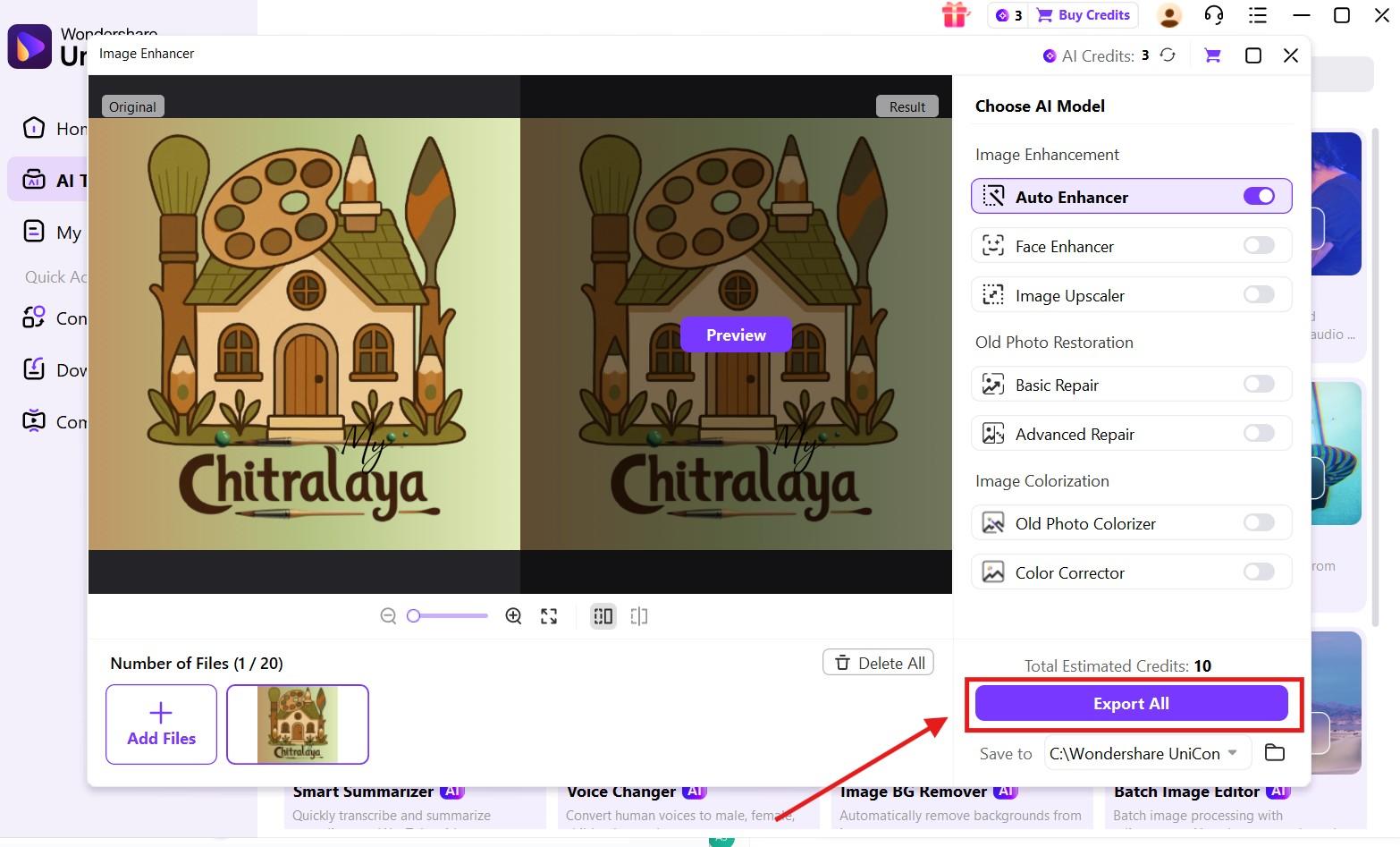 wondershare uniconverter export all