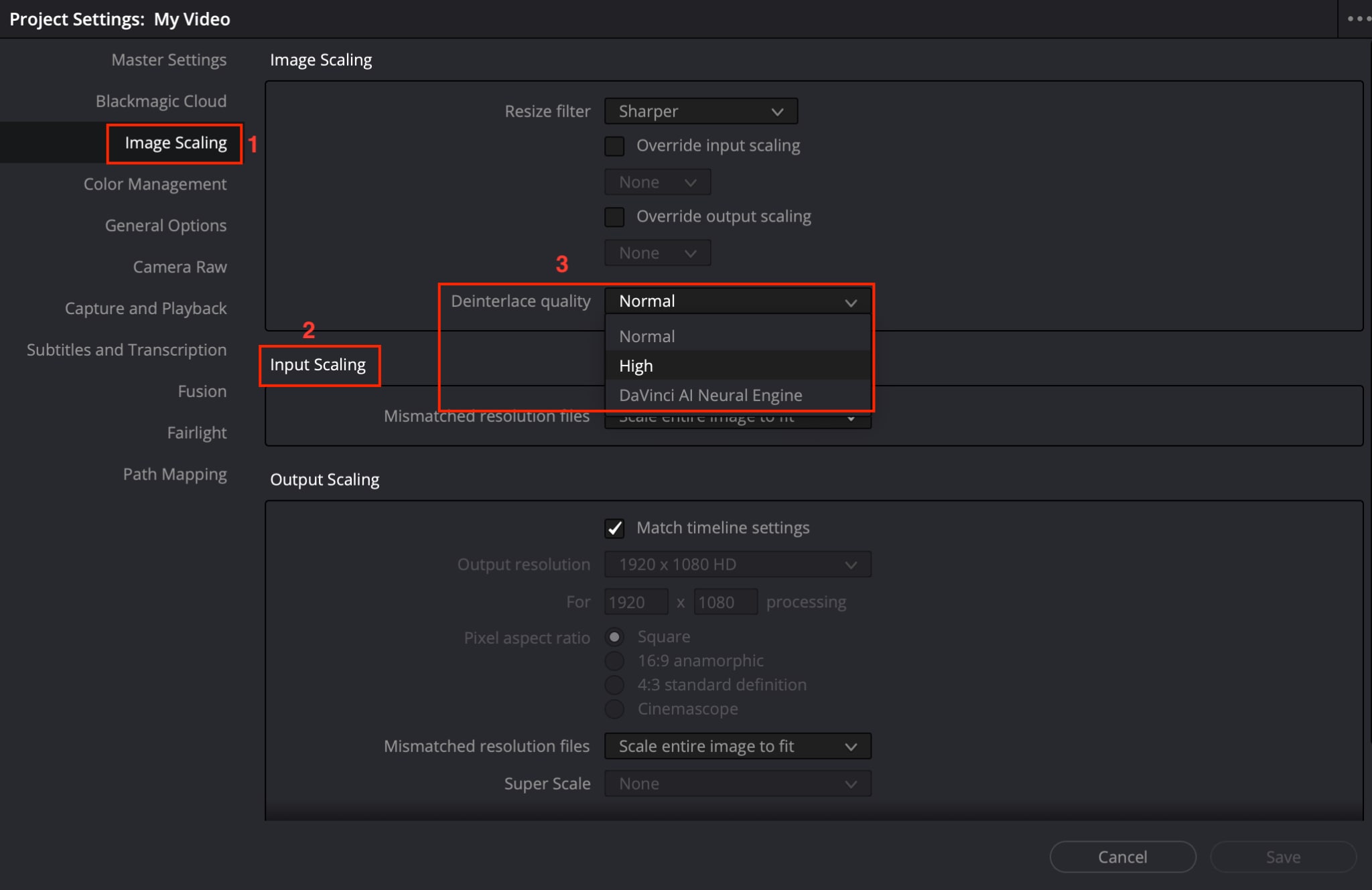 davinci resolve choose deinterlace quality