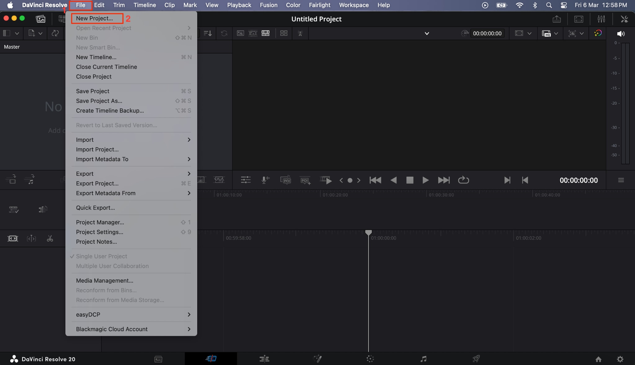 davinci resolve new project