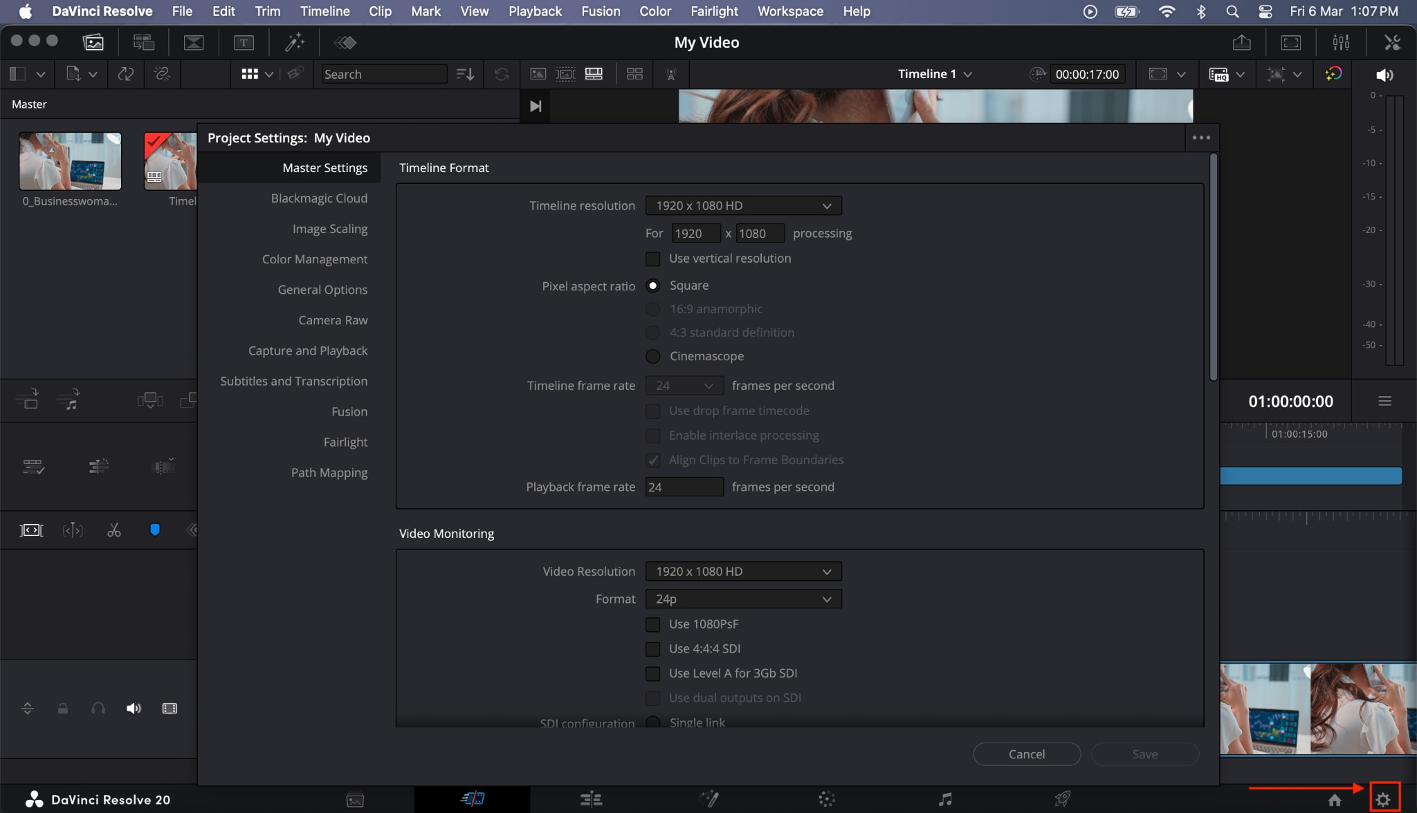 davinci resolve project settings