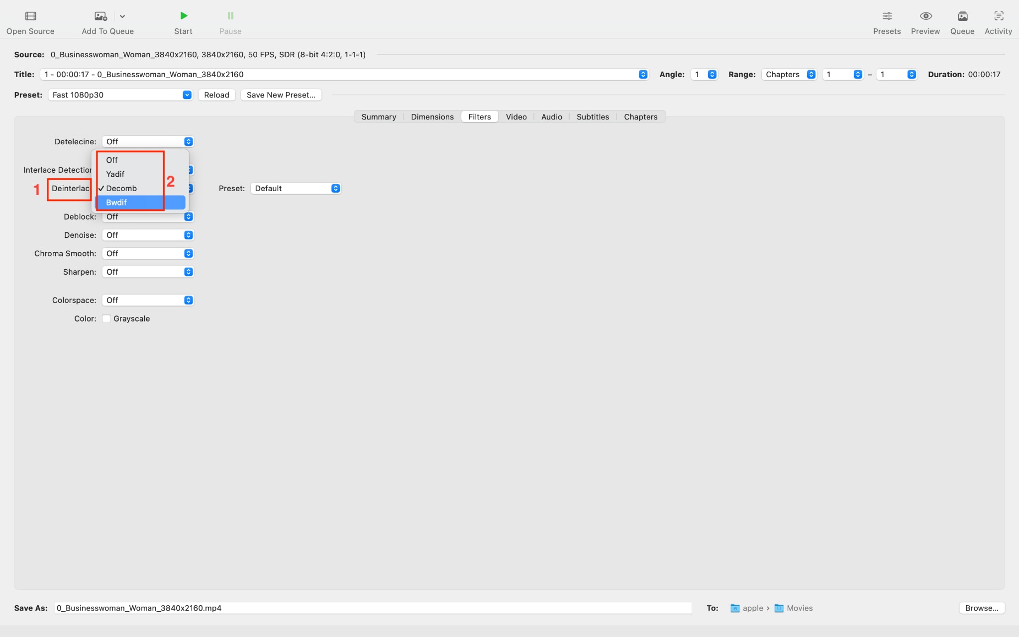 handbrake deinterlace filter