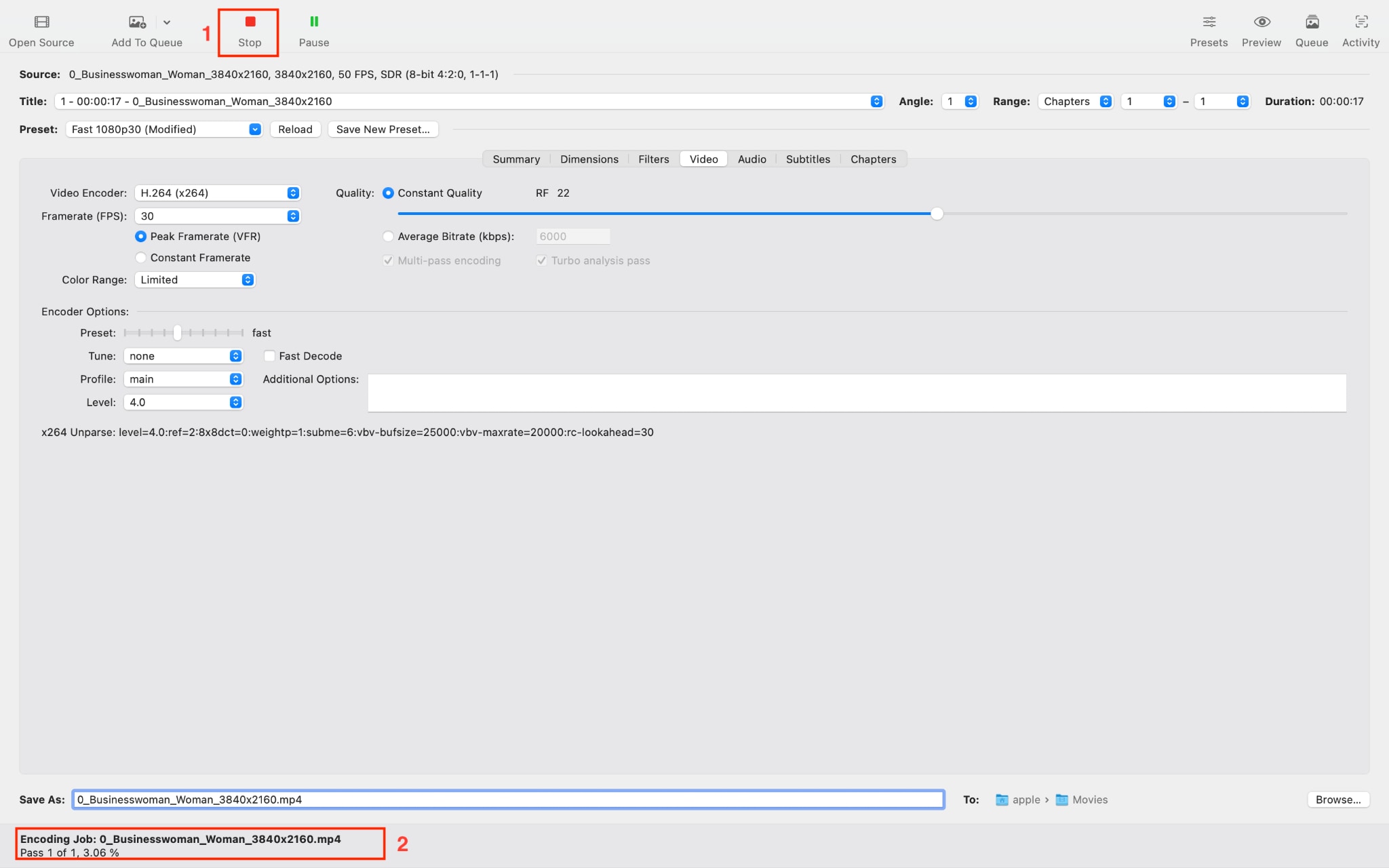 handbrake start encode