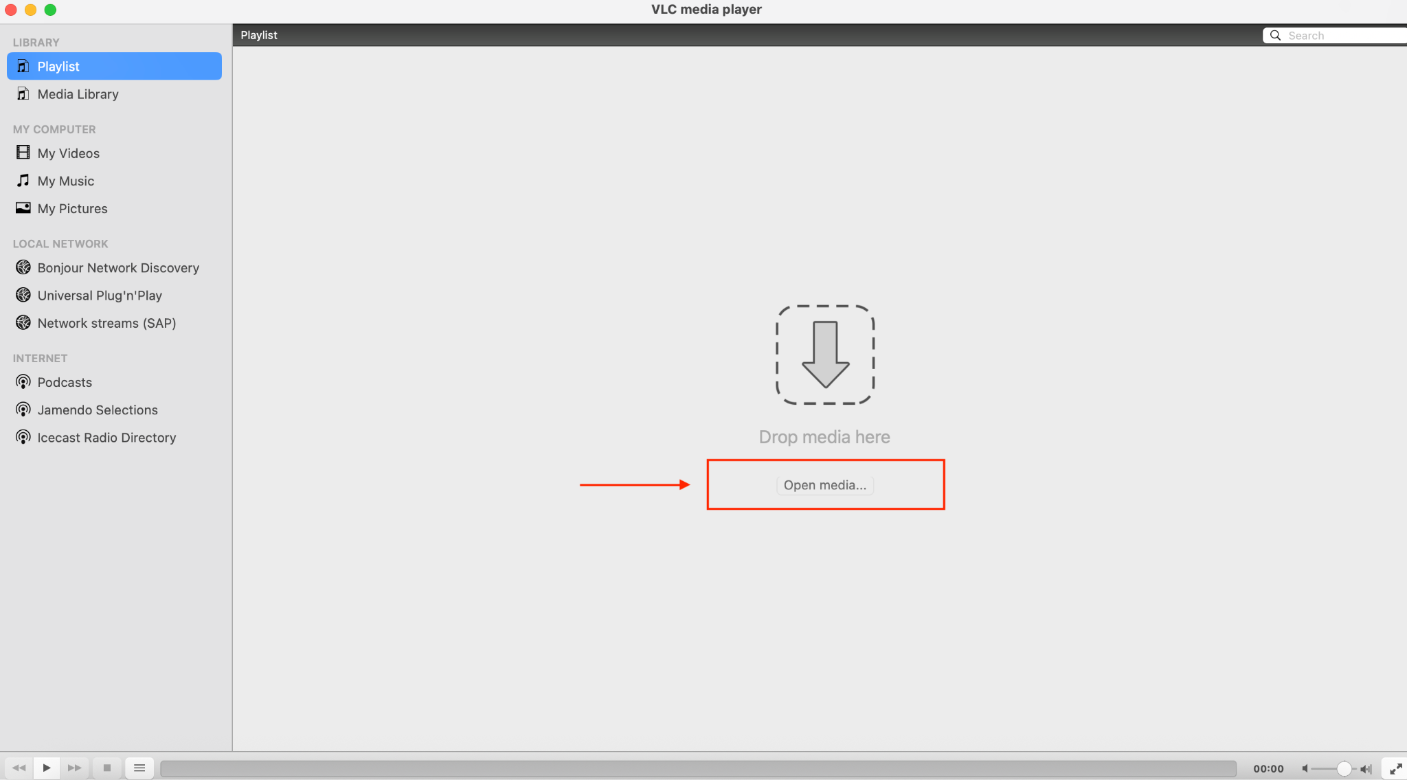vlc media player open media