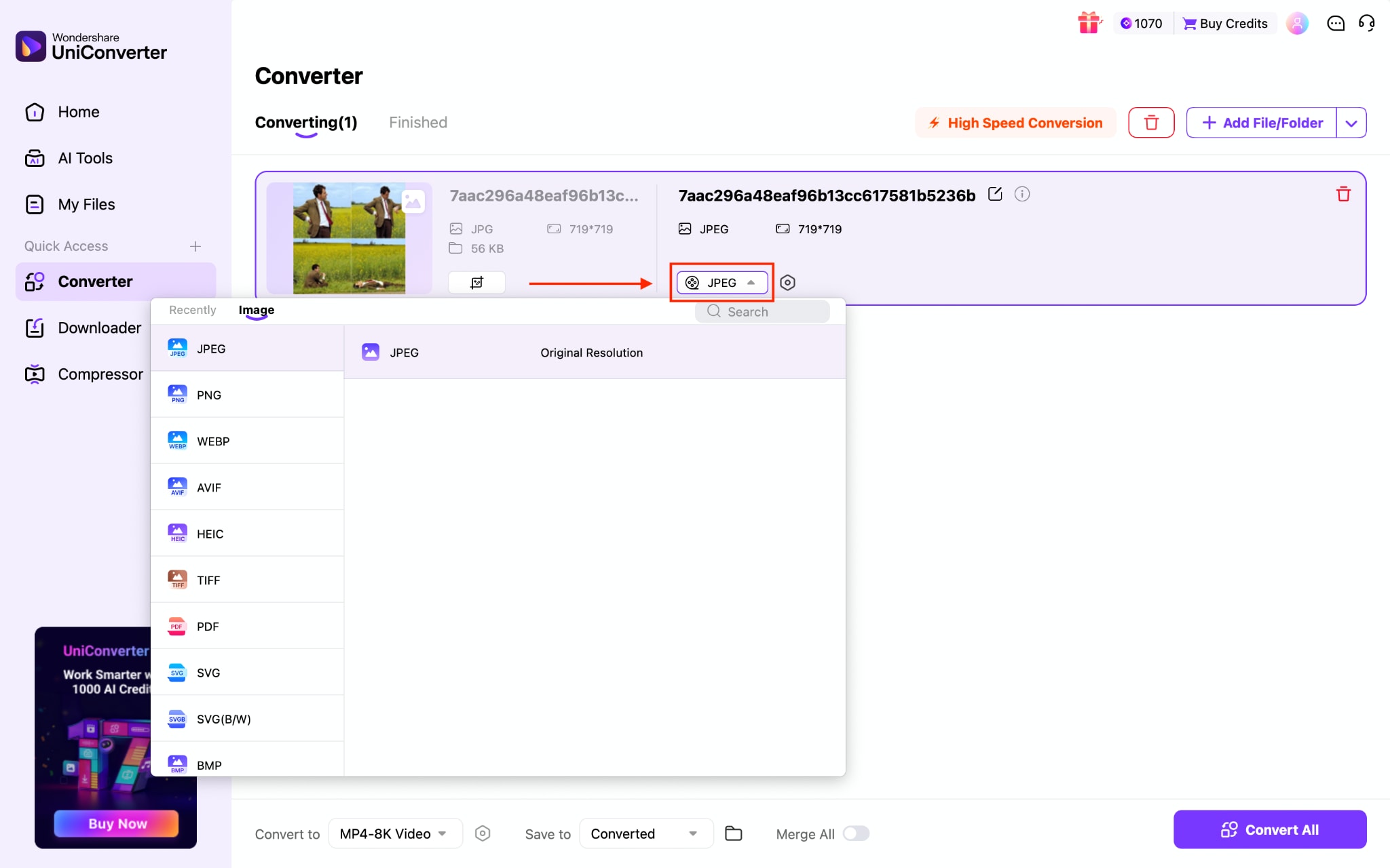 wondershare uniconverter converter choose format