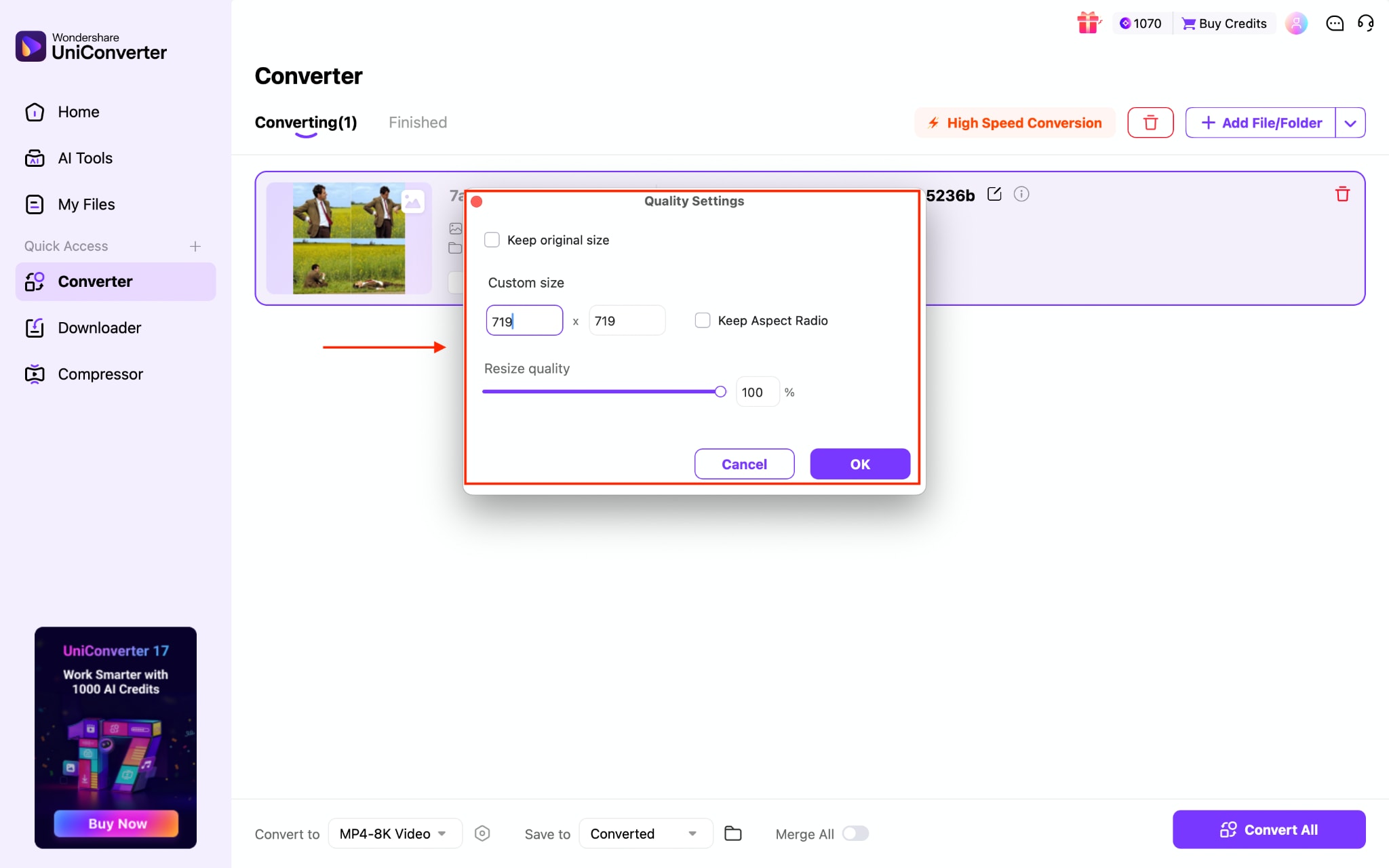 wondershare uniconverter converter quality settings