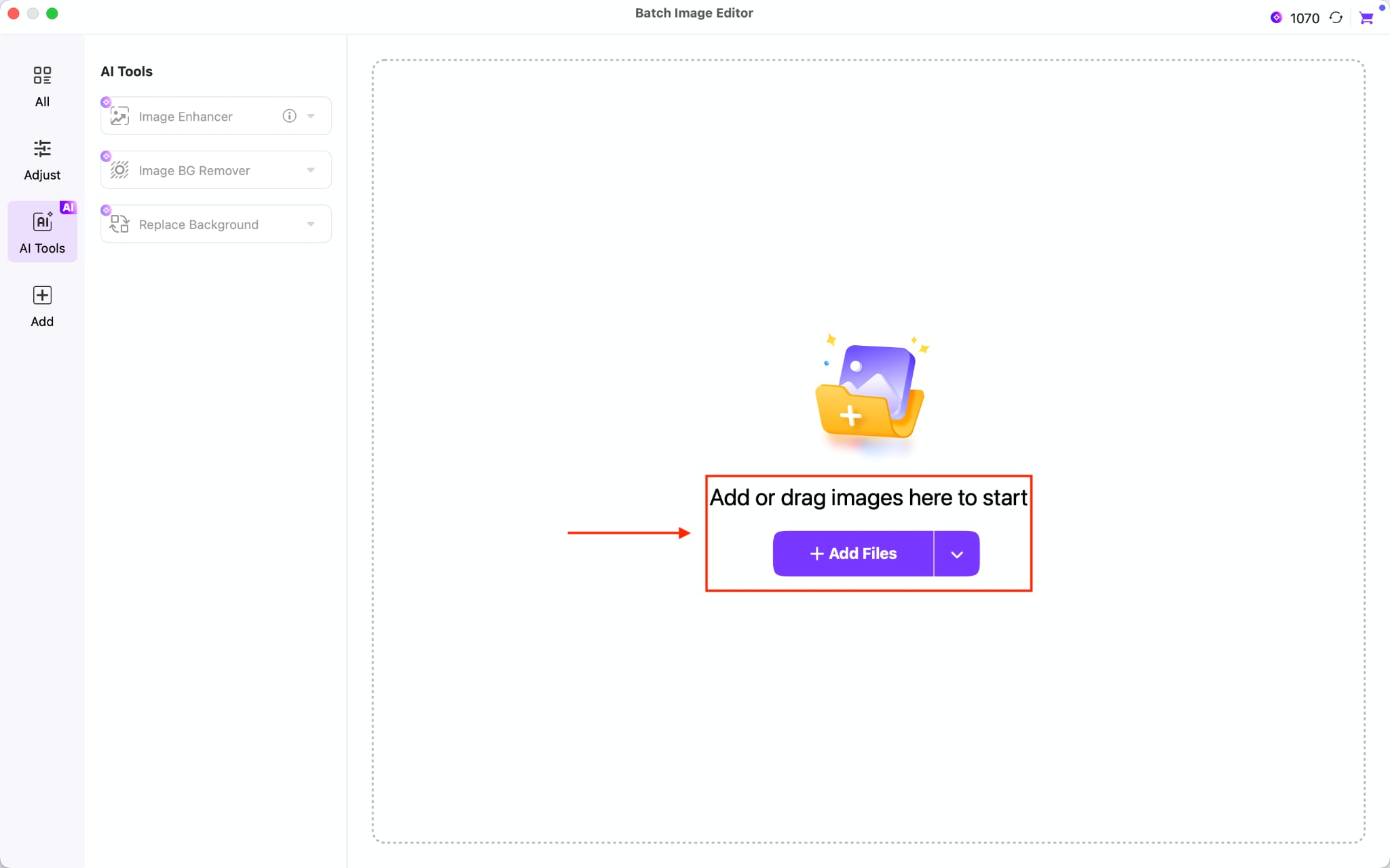 wondershare uniconverter image enhancer add file
