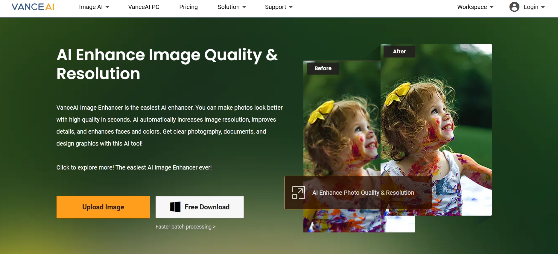 vanceai image enhancer homepage