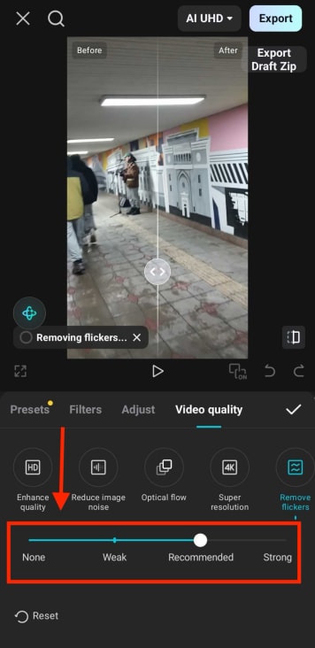 capcut mobile app adjust slider
