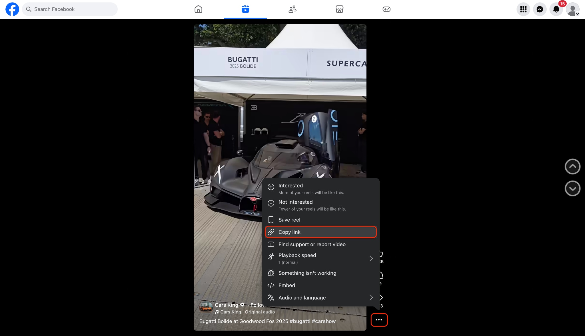 copy the url of fb video