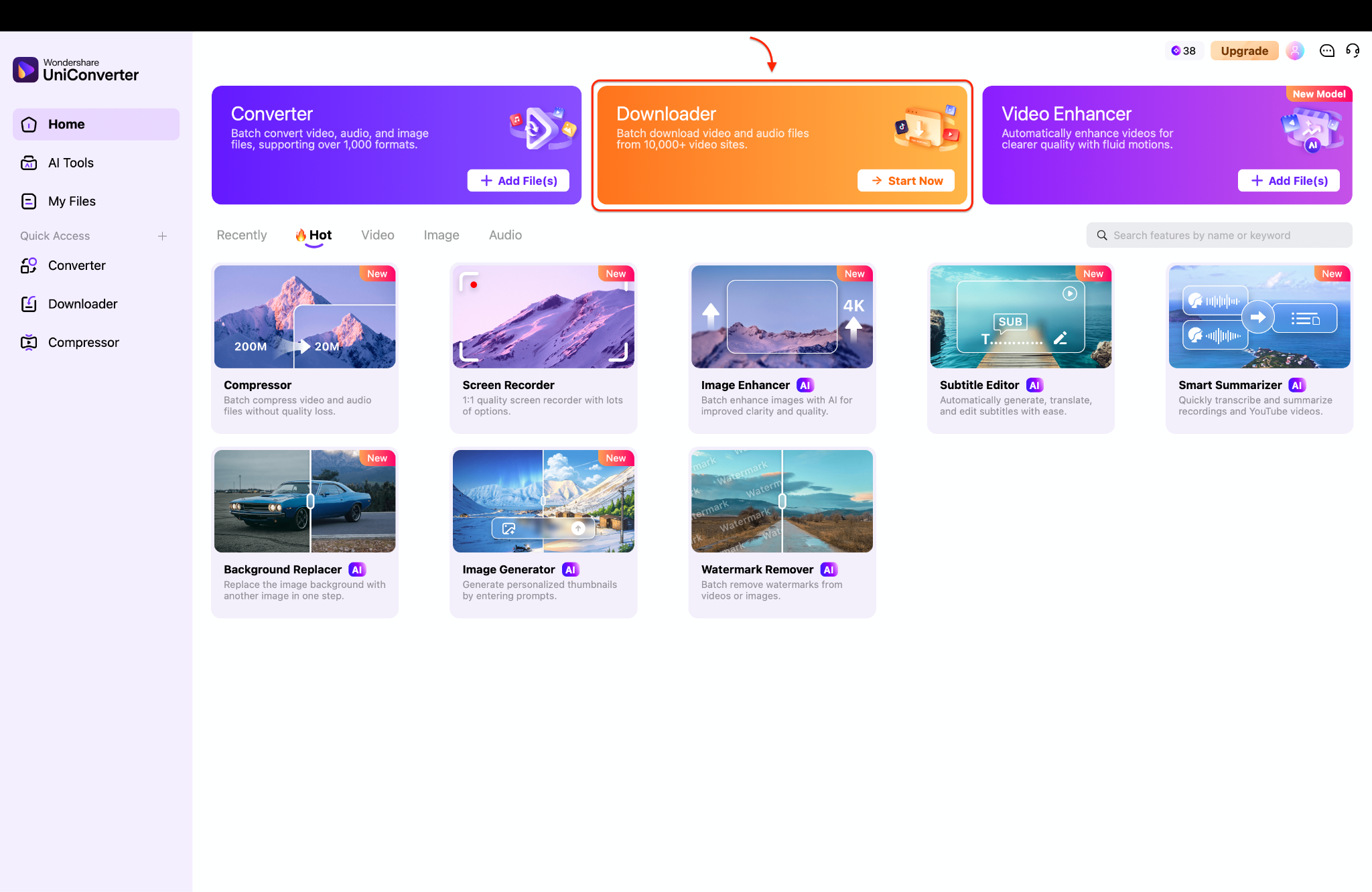 go to the downloader tab