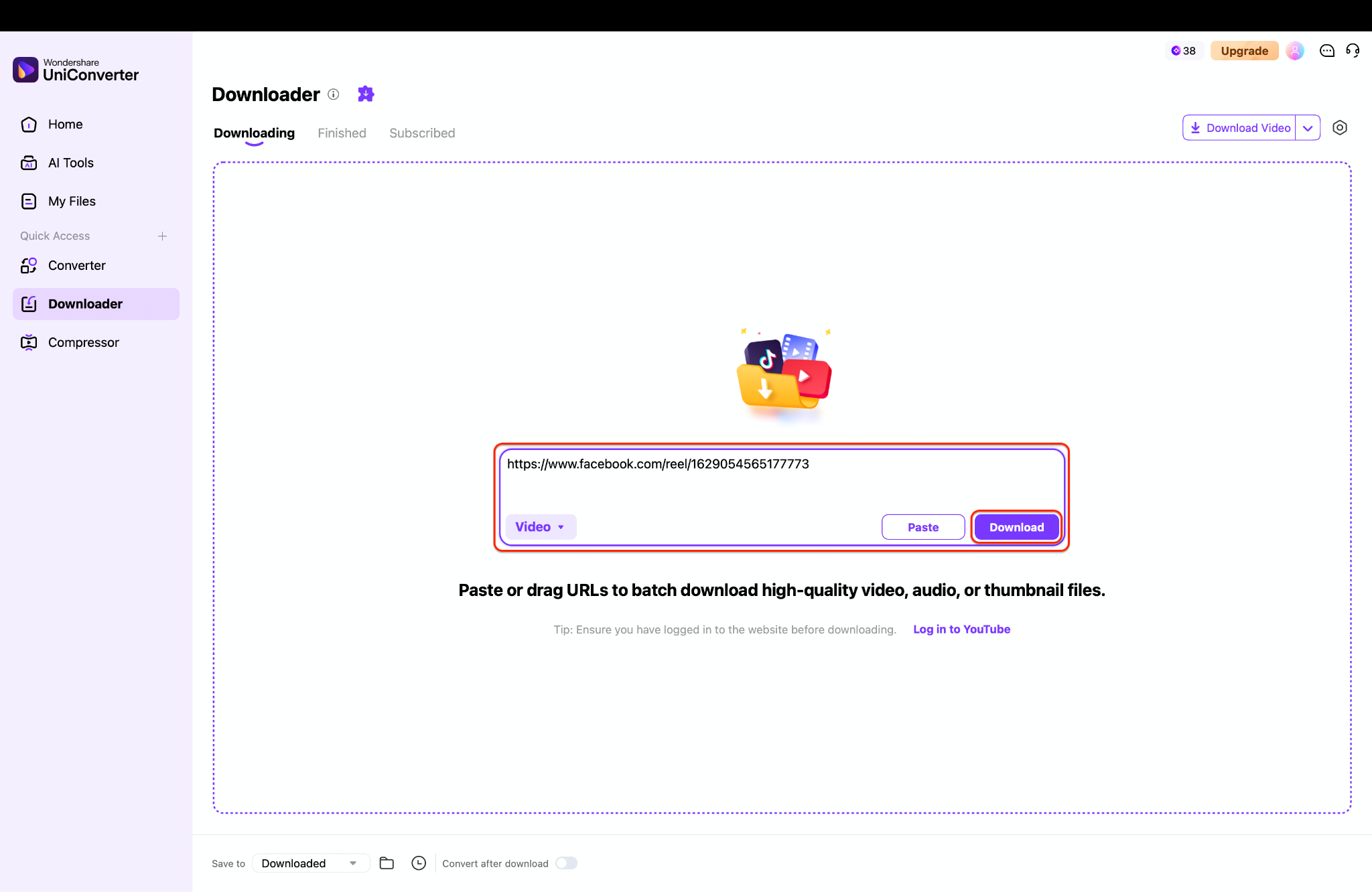download the video and save to desired location
