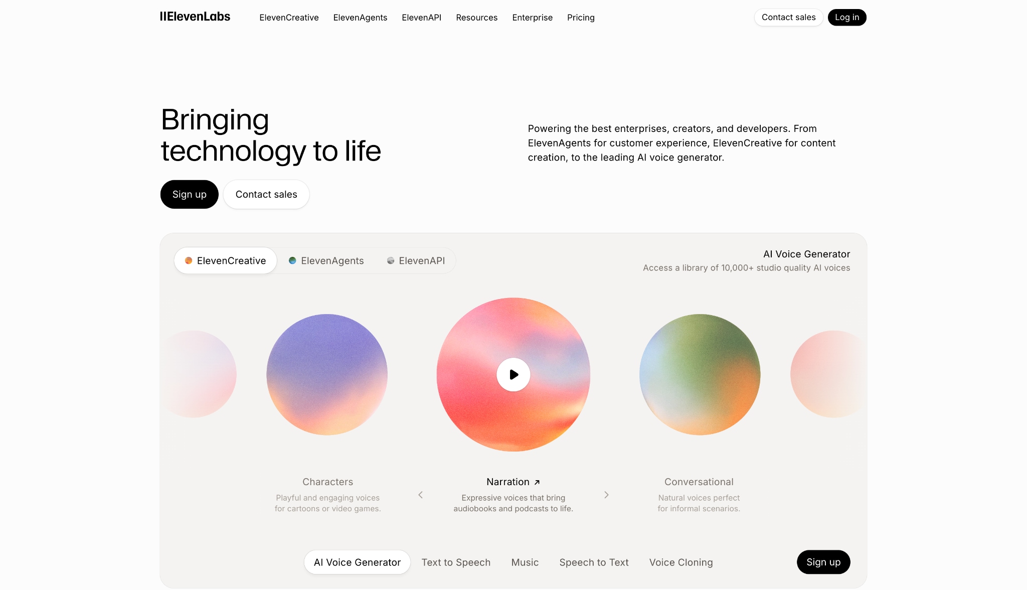 elevenlabs homepage
