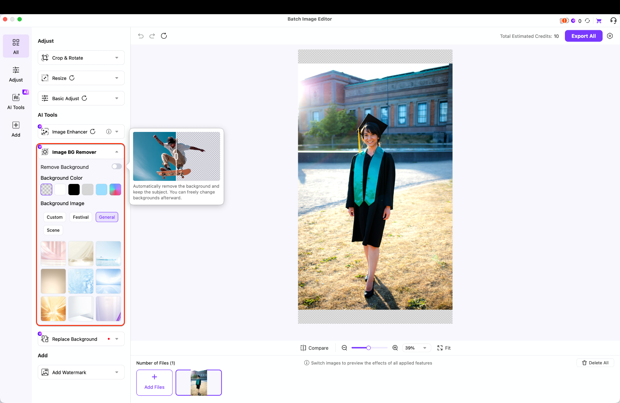 removing background from graduation photo