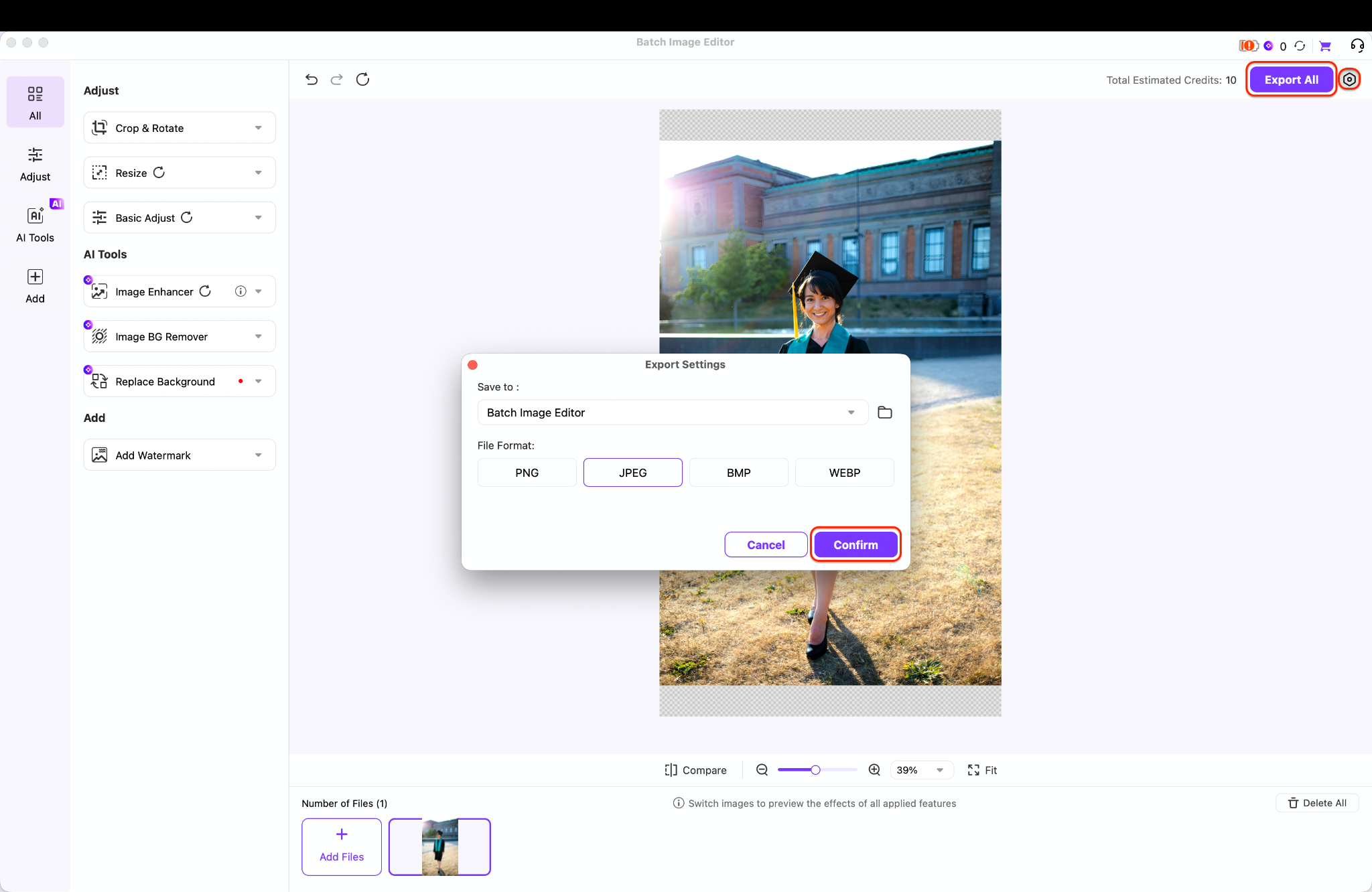 choosing export settings and format