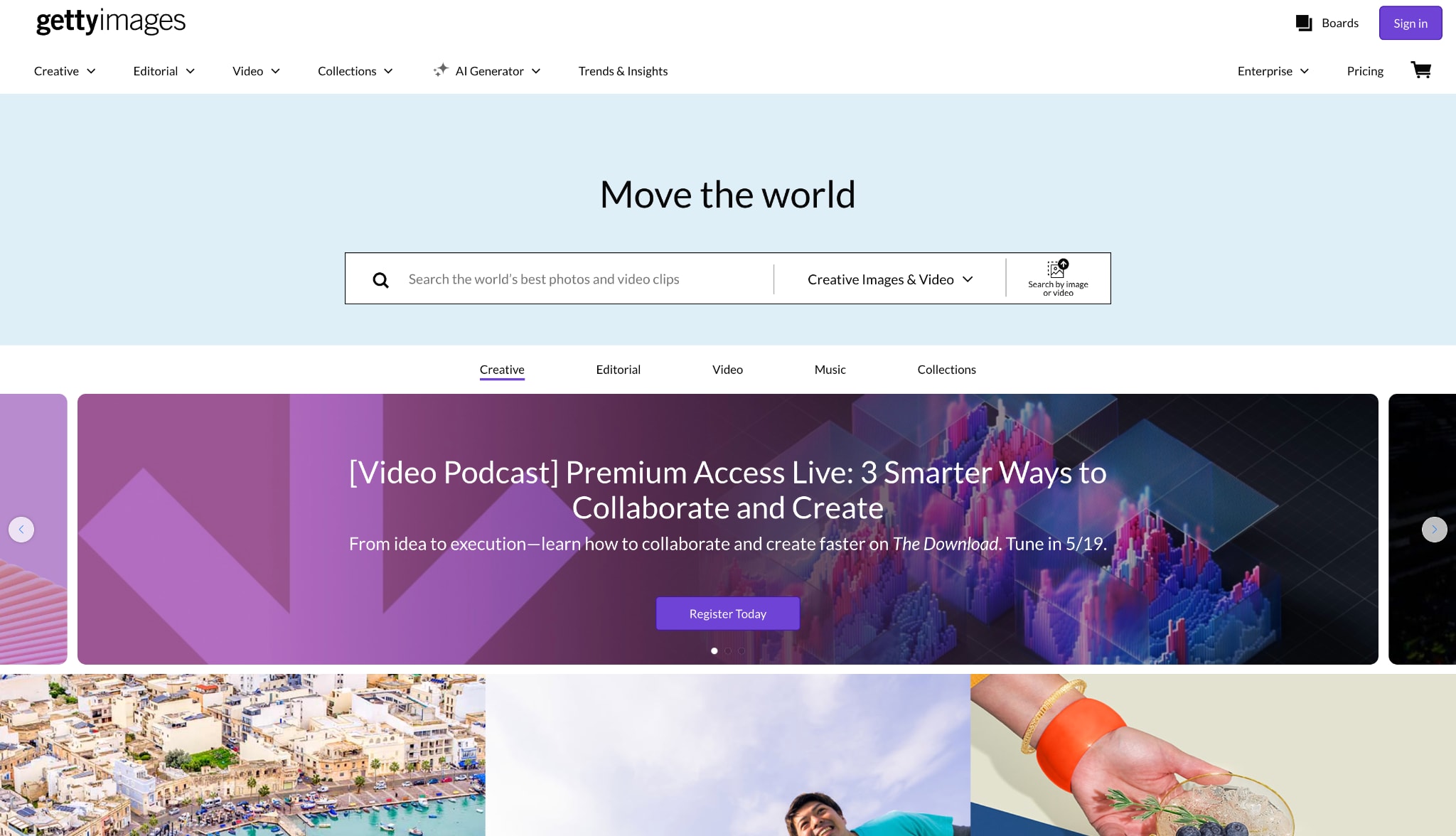 getty images homepage