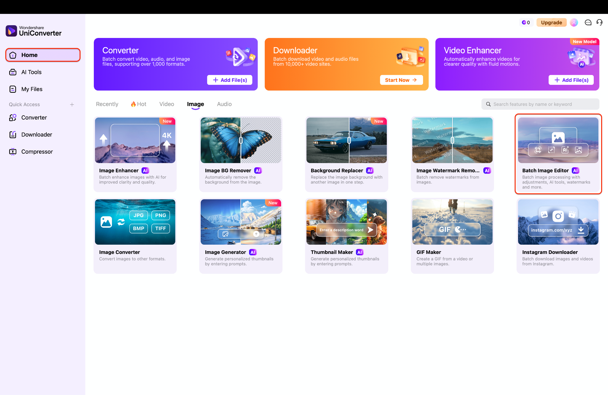 selecting batch image editor tool