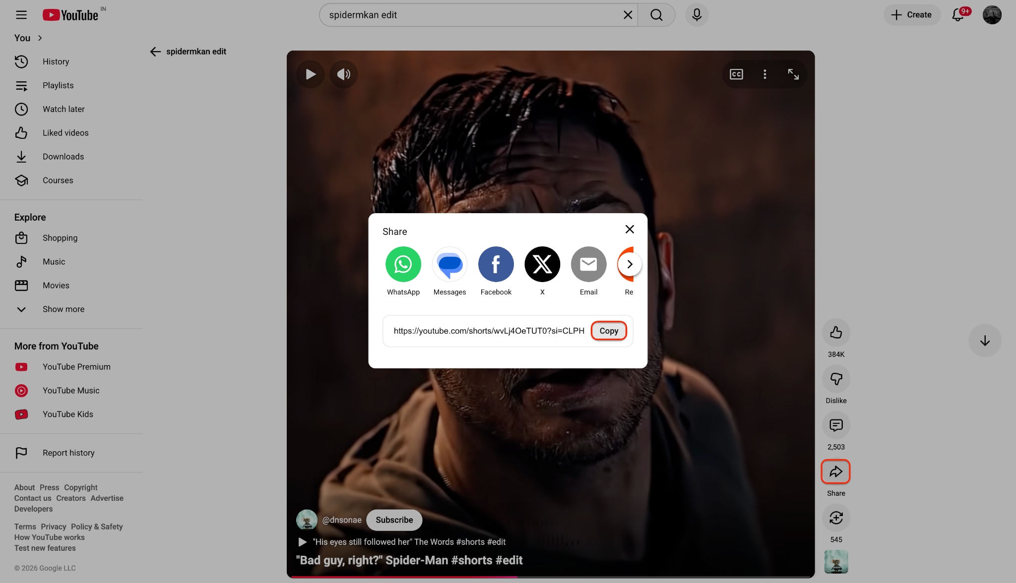 copying video url from youtube
