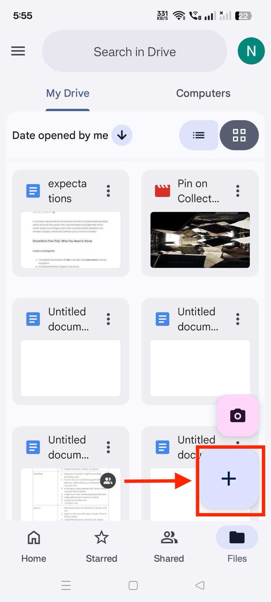 mobile google drive click plus icon