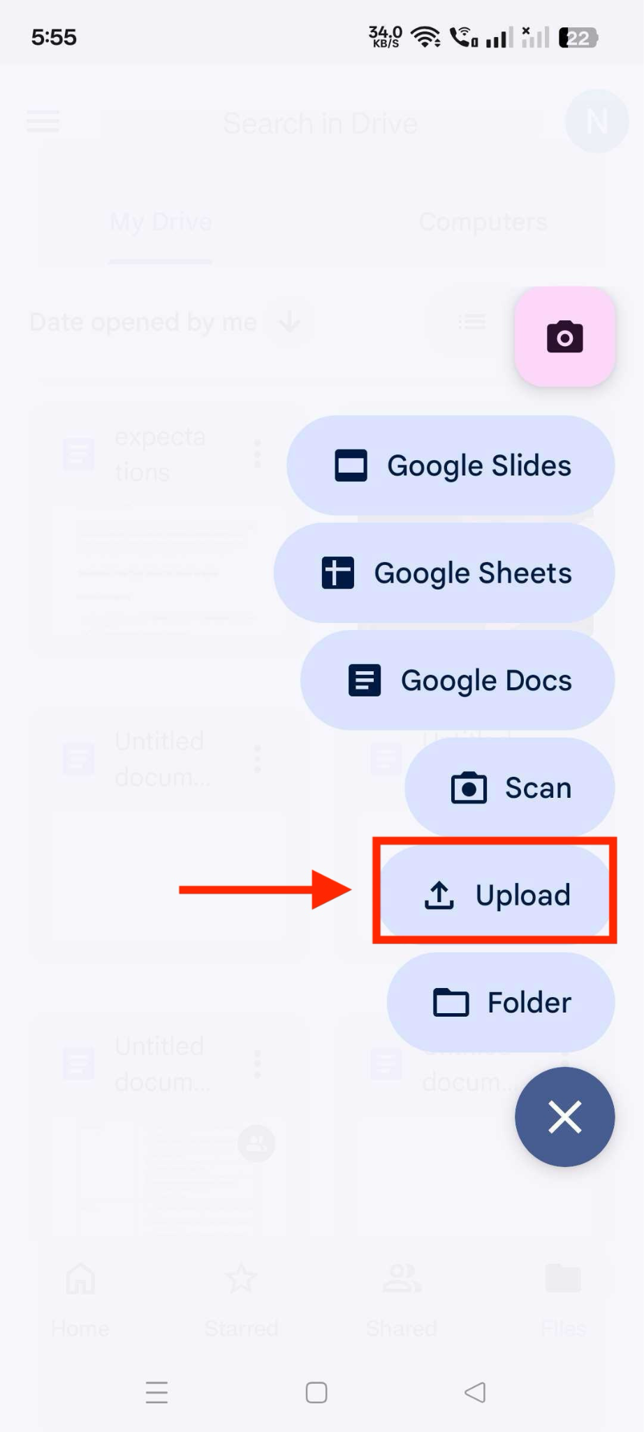 mobile google drive upload