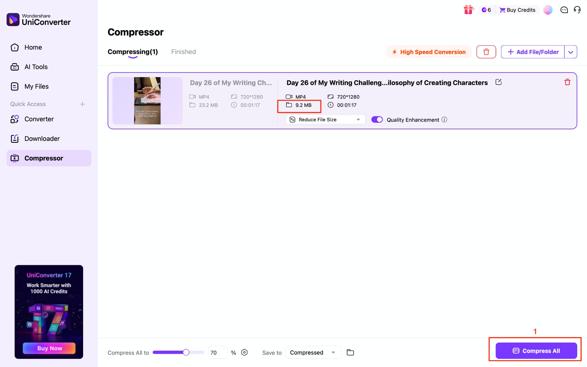 wondershare uniconverter compress all