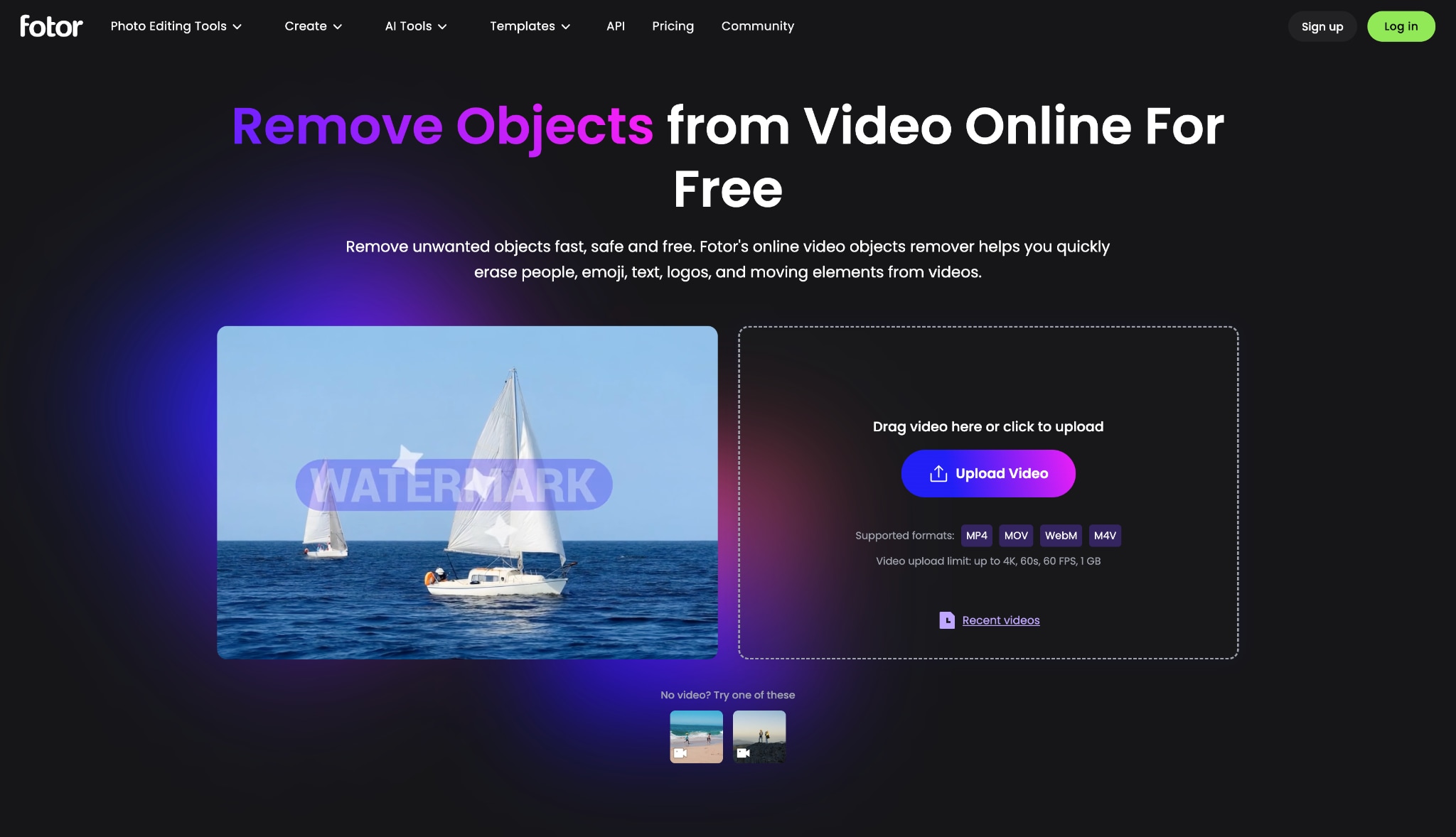 fotor video object remover homepage
