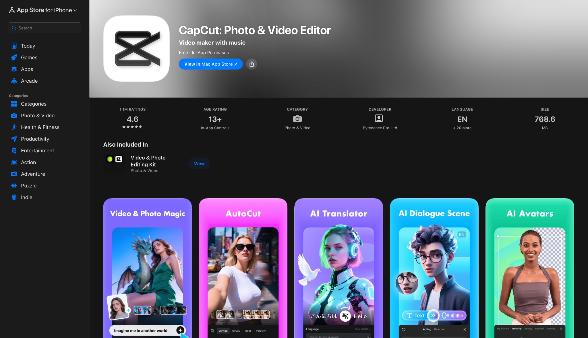 capcut mobile homepage