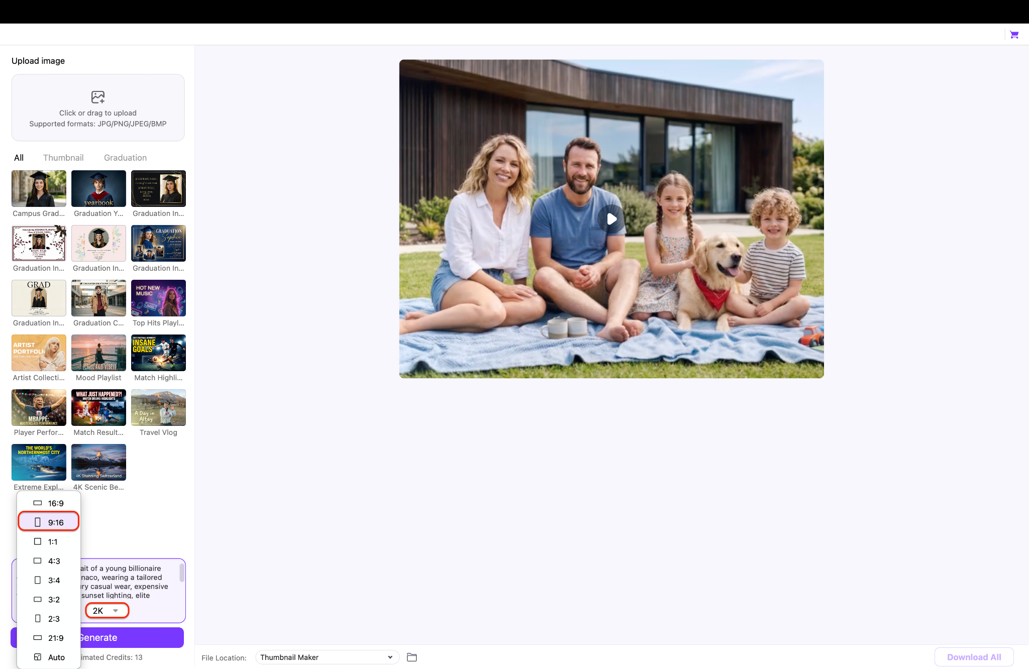 choose the aspect ratio and resolution