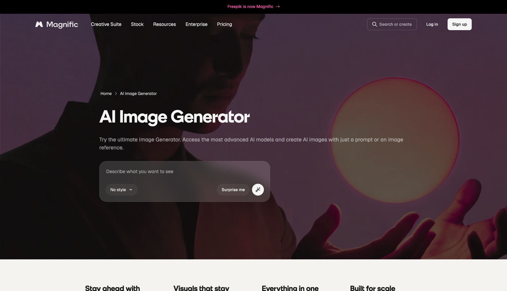 magnific ai image generator homepage