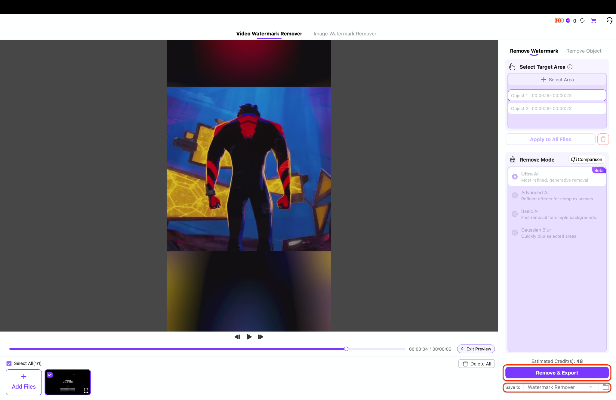hit the remove & export button to save the final result