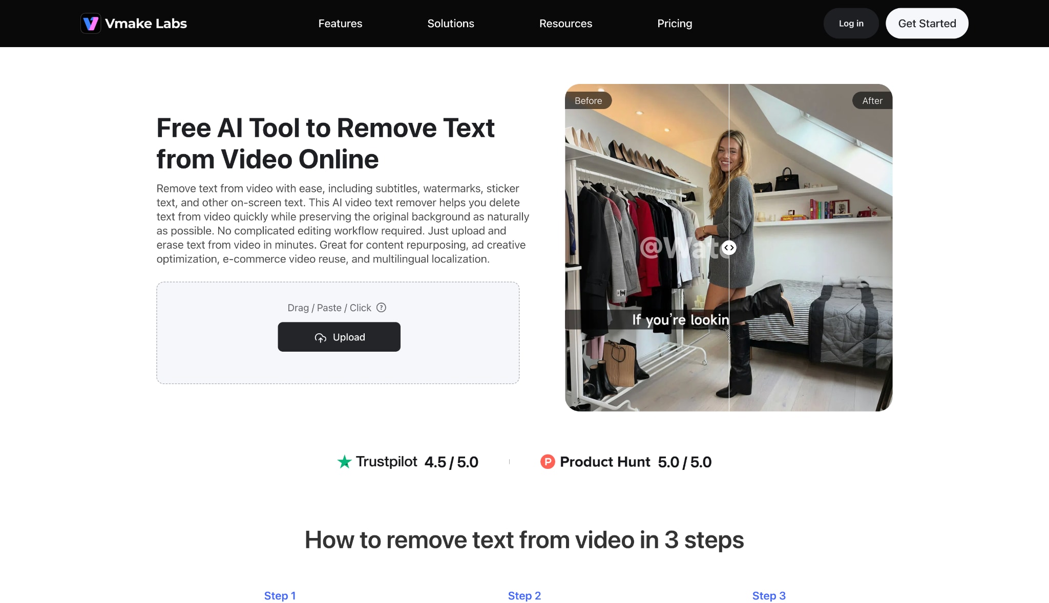vmake video text eraser homepage