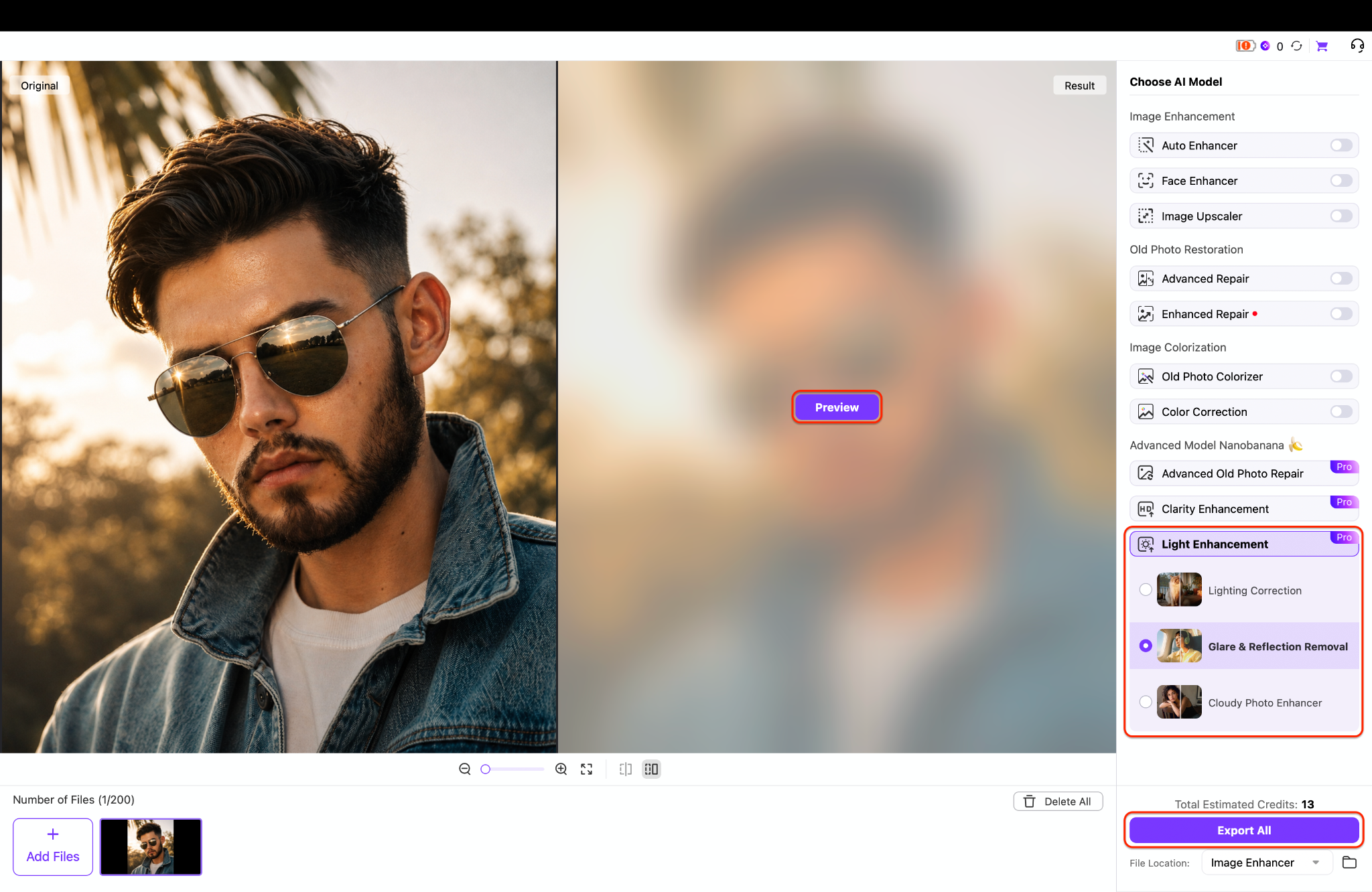 apply the glare and reflection removal model