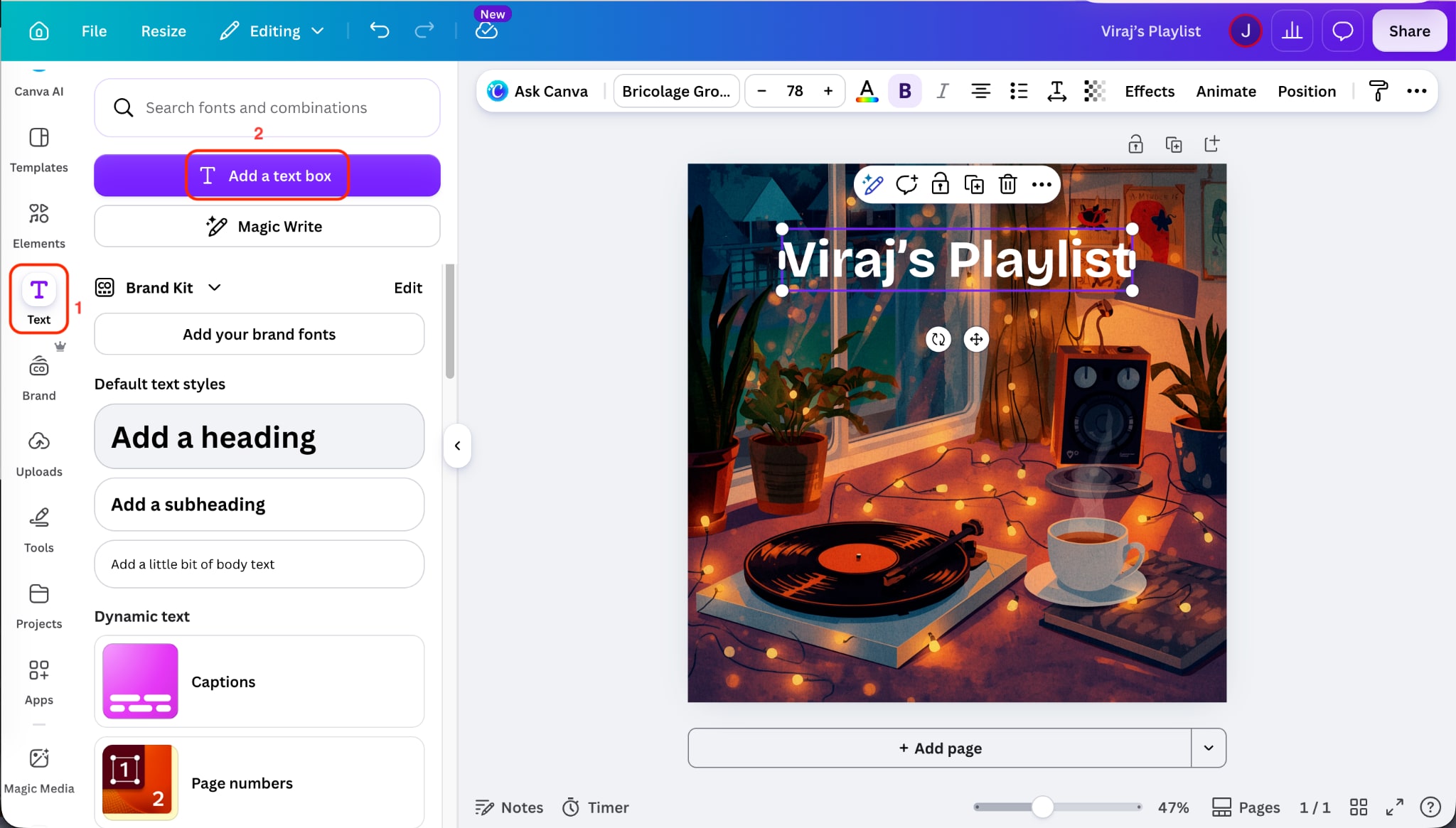 canva add a text box