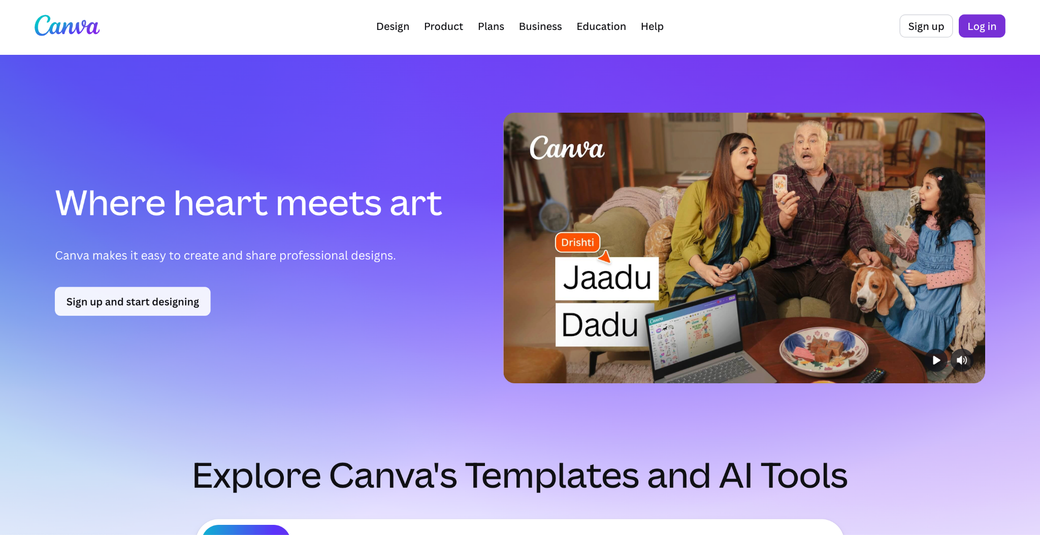 canva homepage