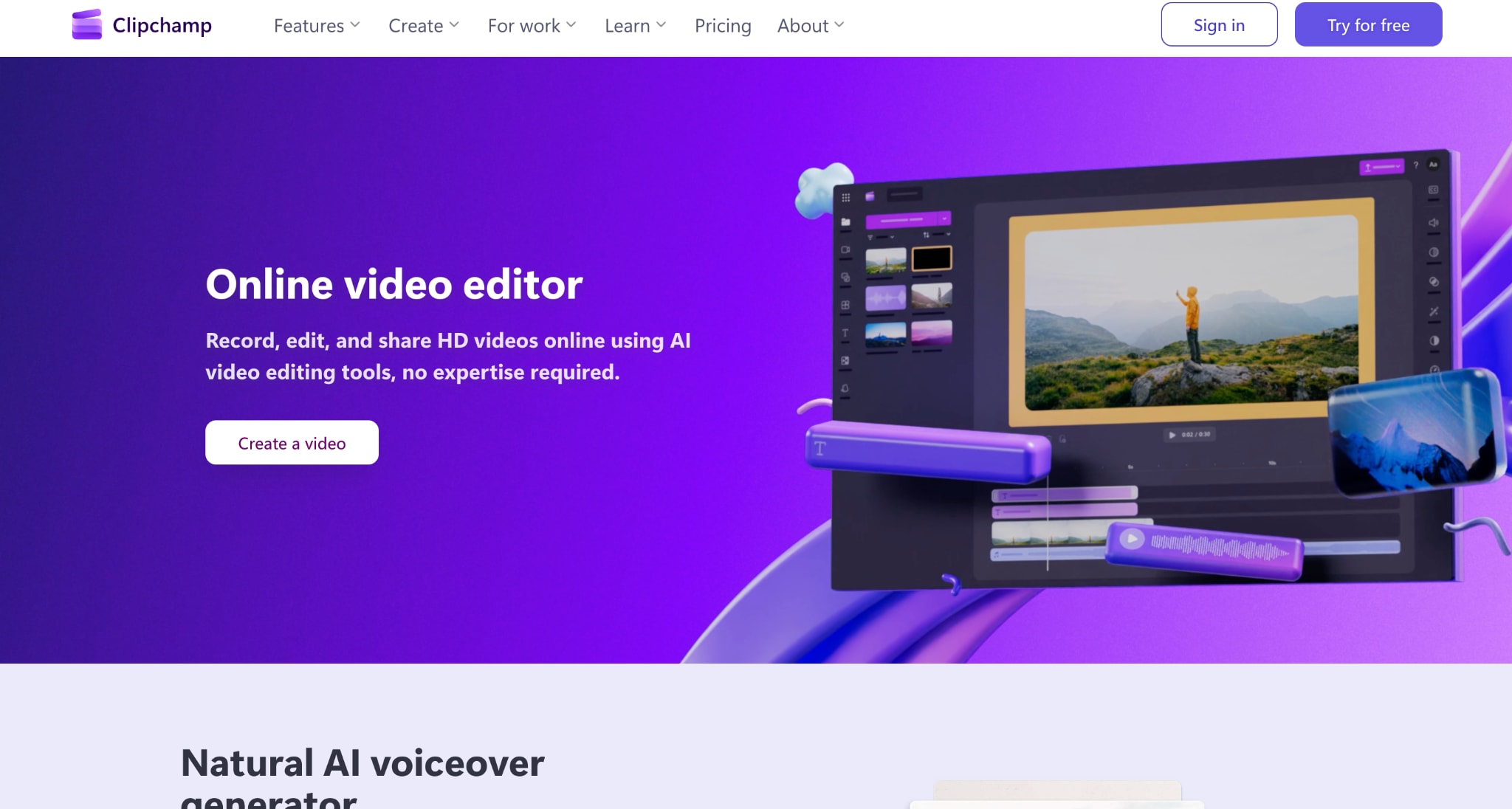 clipchamp homepage